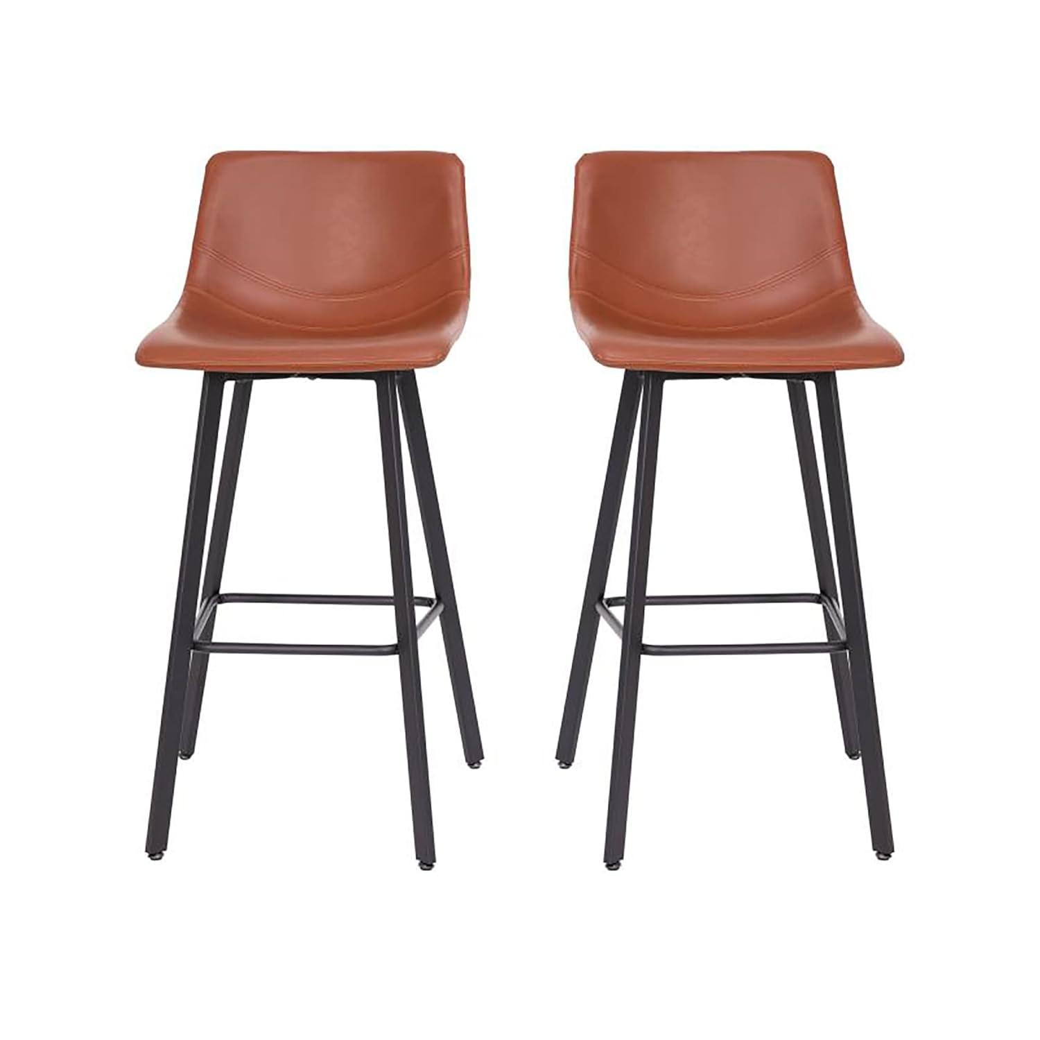 Flash Furniture Set of 2 Commercial Indoor Armless Iron Barstools - Cognac LeatherSoft