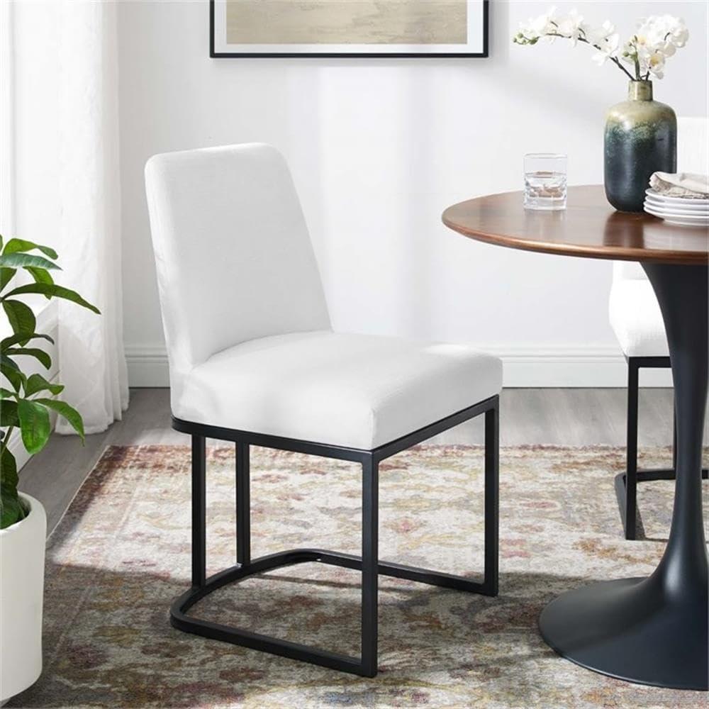 Modway Amplify Sled Base Upholstered Fabric Dining Side Chair, Black White 22 x 19 x 32