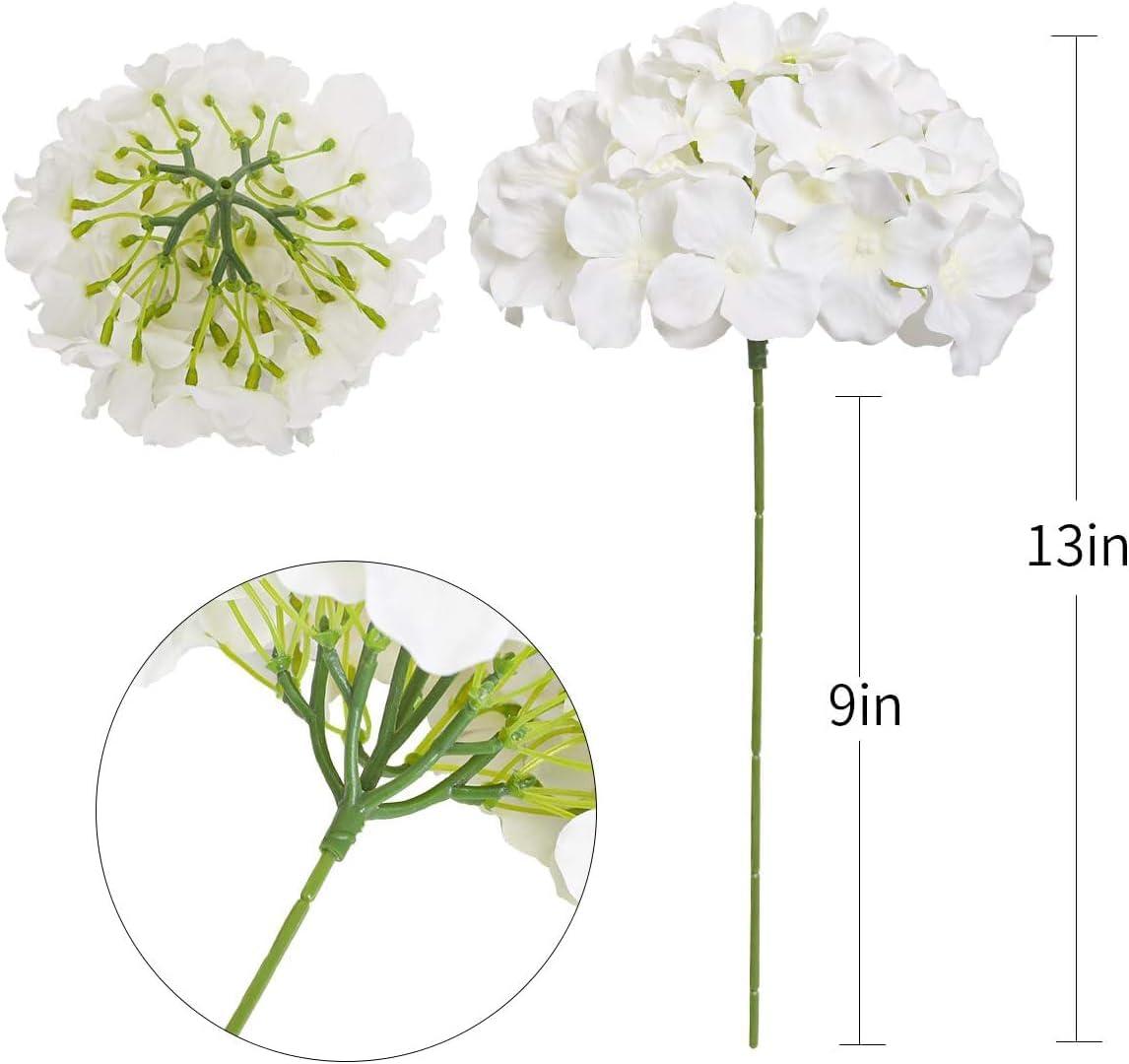 White Silk Hydrangea Artificial Flowers with Stems, Pack of 10