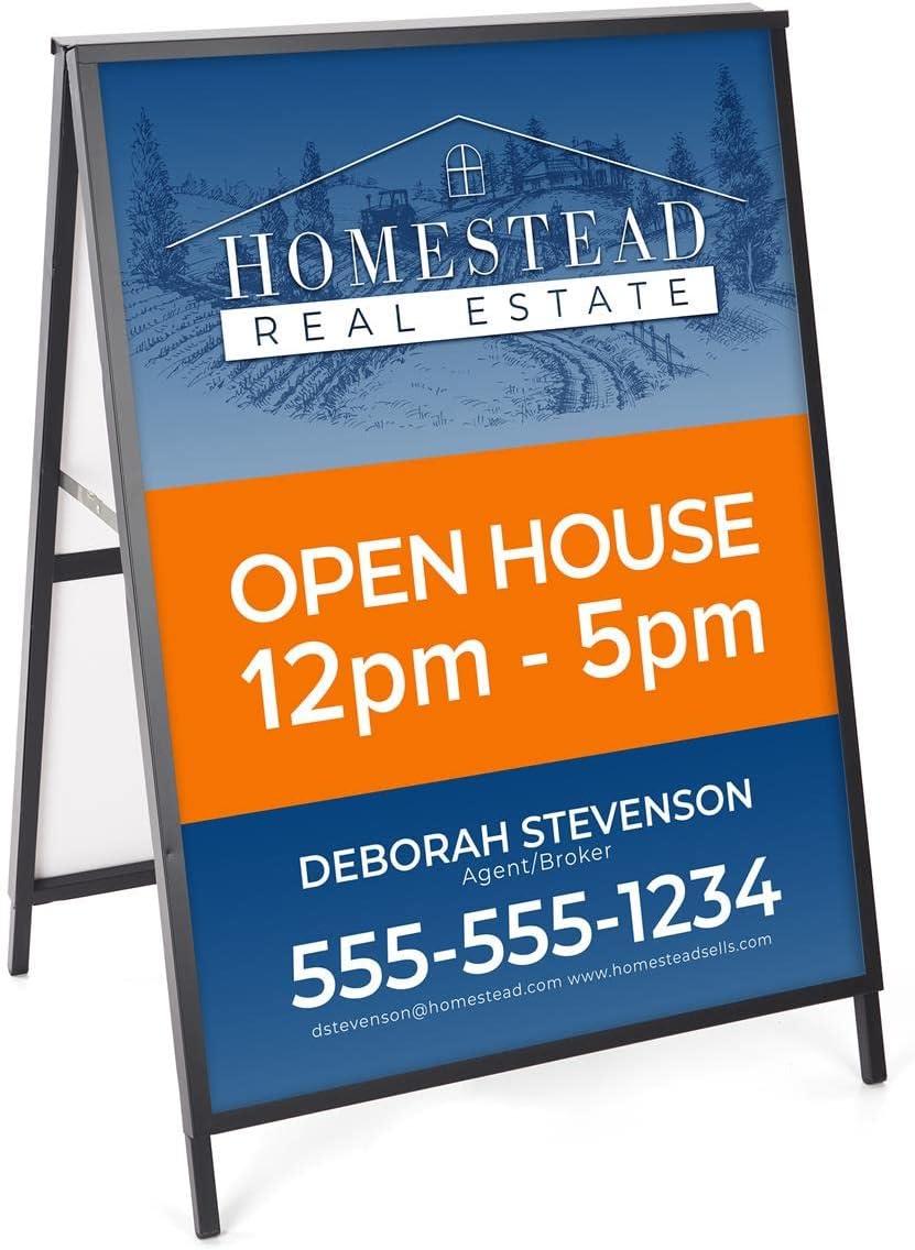 Black Finish Steel Sidewalk Sign Frame, 30-3/8 x 43 x 25-1/4-Inch, Double-Sided, A-Frame Style, for Outdoor Use