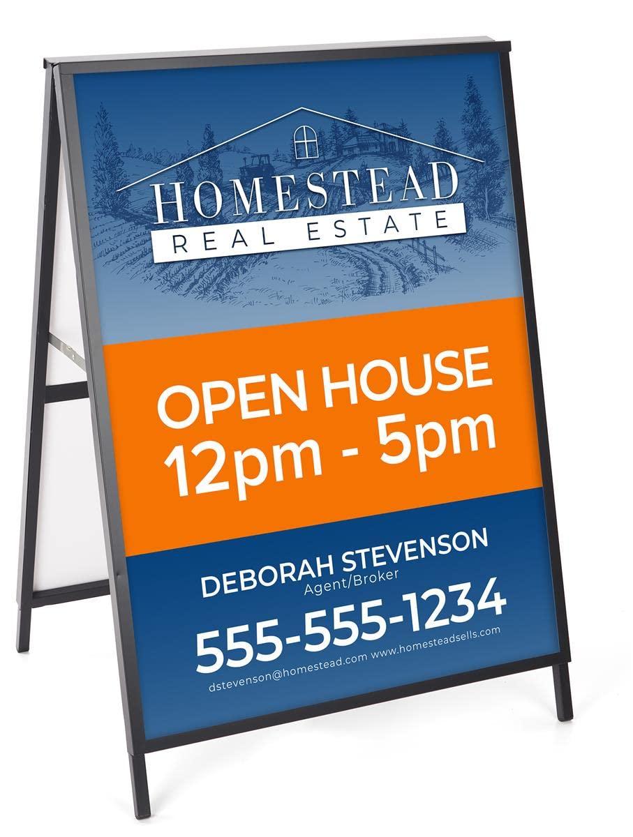 Black Finish Steel Sidewalk Sign Frame, 30-3/8 x 43 x 25-1/4-Inch, Double-Sided, A-Frame Style, for Outdoor Use
