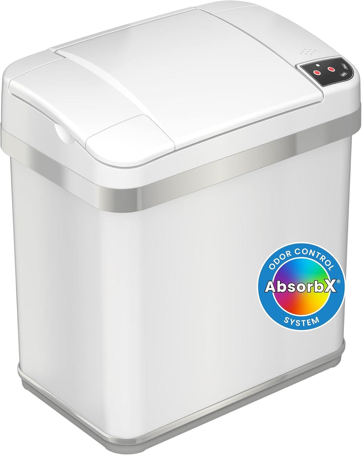 iTouchless Sensor Bathroom Trash Can with AbsorbX Odor Filter and Fragrance 2.5 Gallon White Stainless Steel