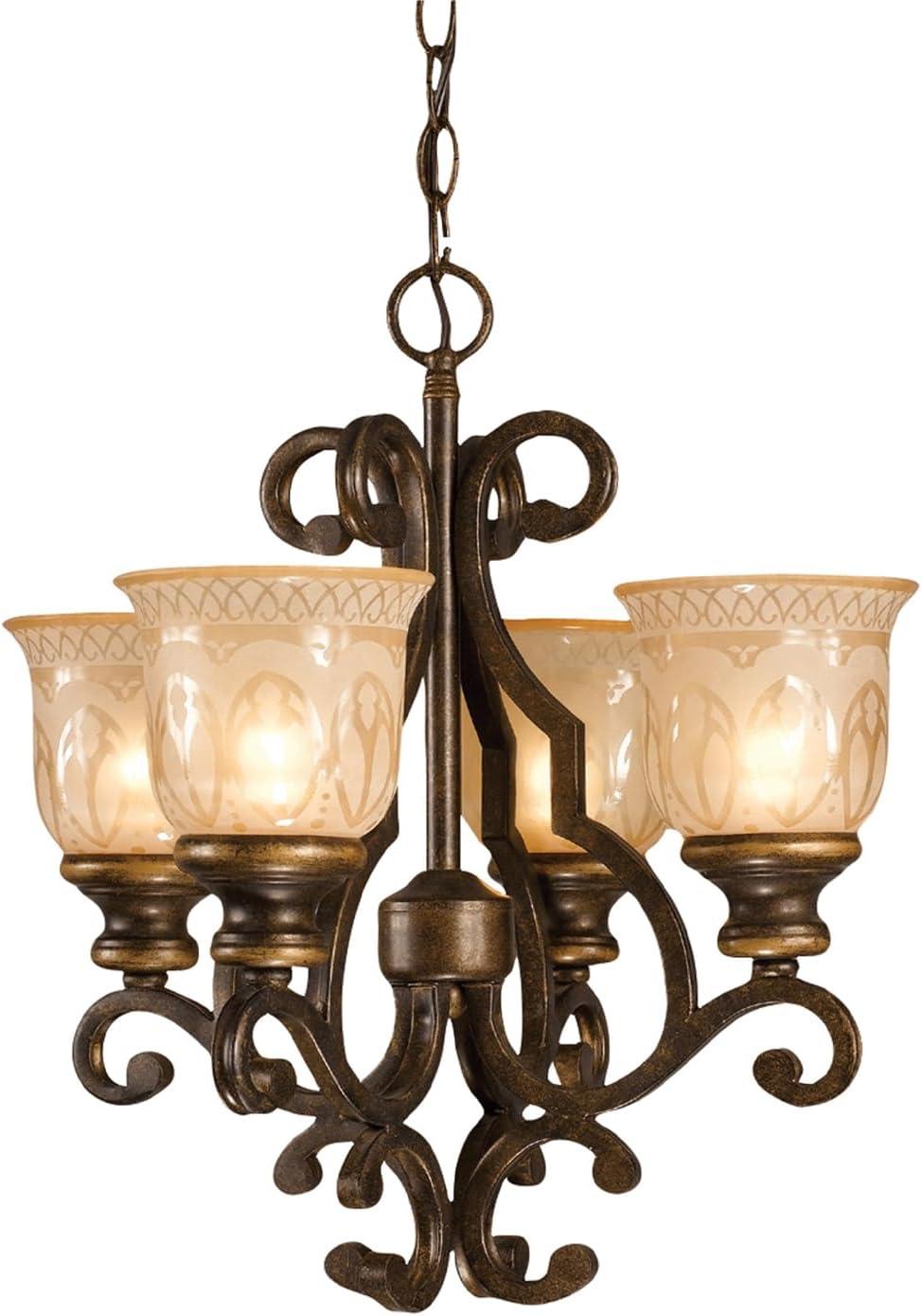 Bronze Umber Mini Crystal Glass 4-Light Chandelier