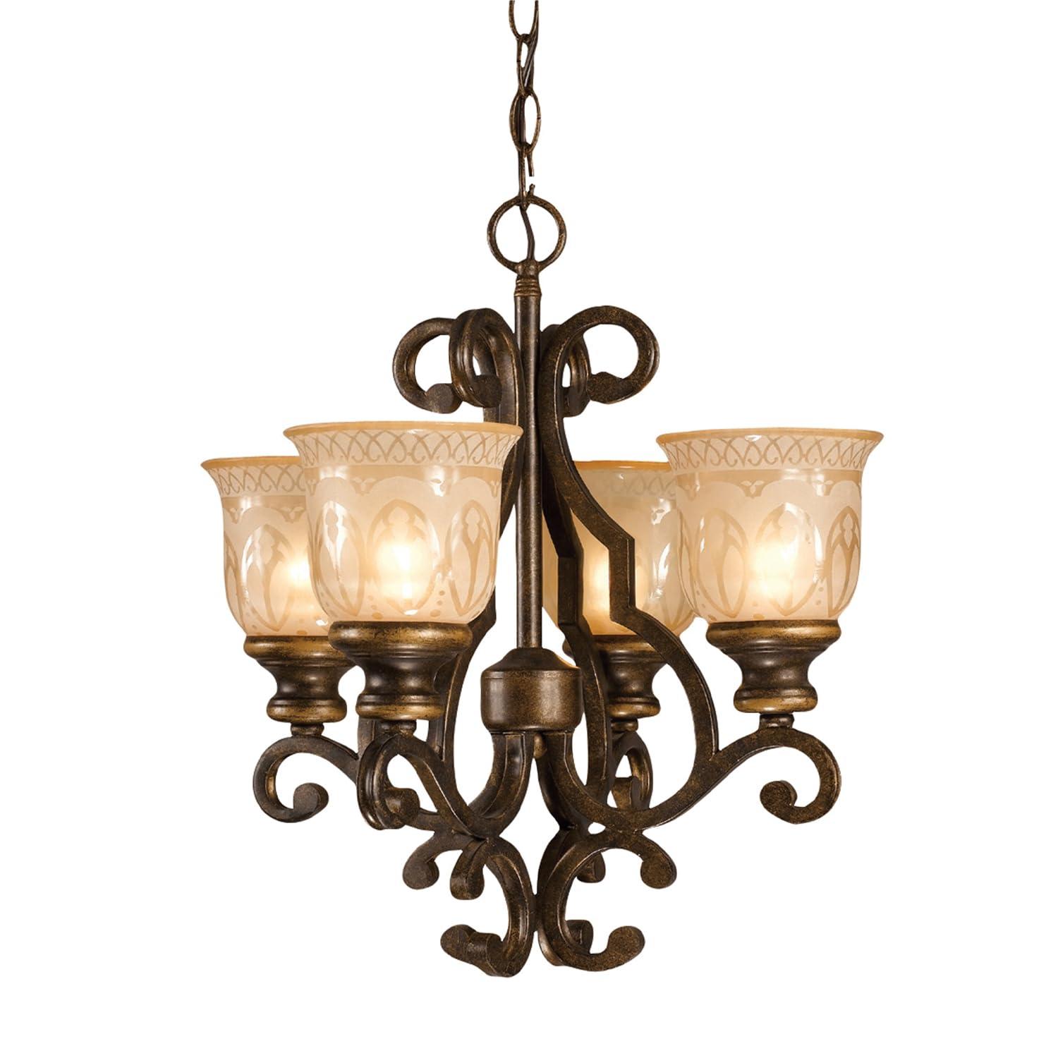 Bronze Umber Mini Crystal Glass 4-Light Chandelier