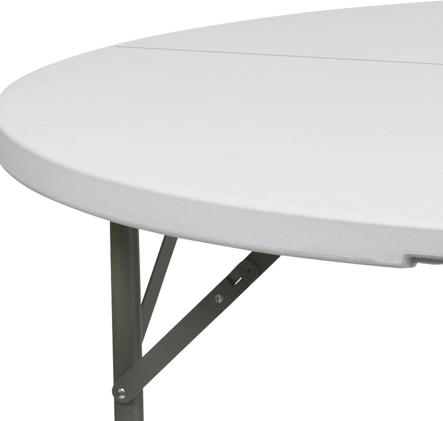 60'' Round White Plastic Folding Table with Gray Metal Frame