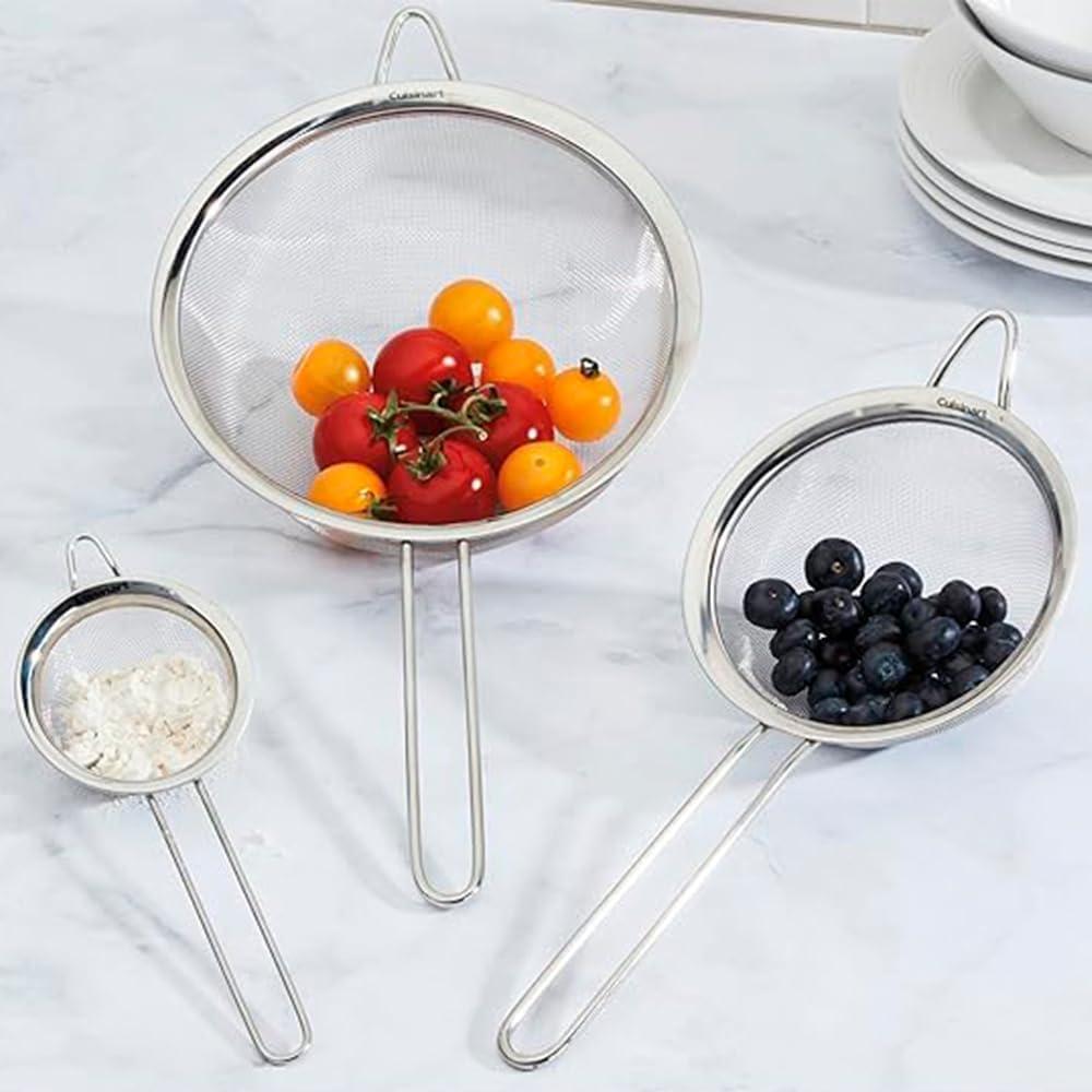 Cuisinart 3 Piece Stainless Steel Mesh Strainer Set for for Sifting, Straining and Draining Vegetables, Pastas, Flour, Tea