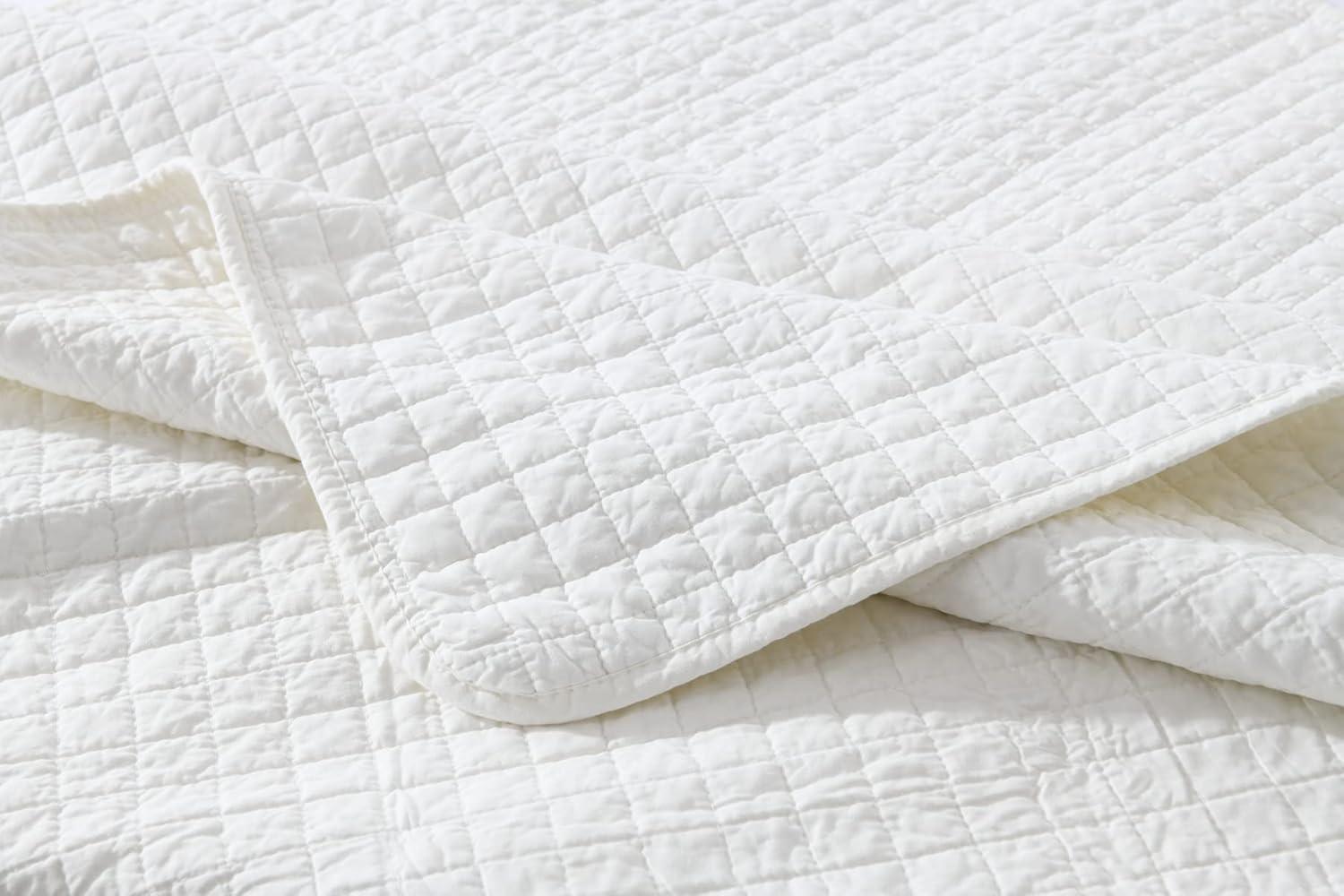 MarCielo Cotton Quilt Quilted Throw Decorative Throw Blanket 50 By 60 Inches Soft White