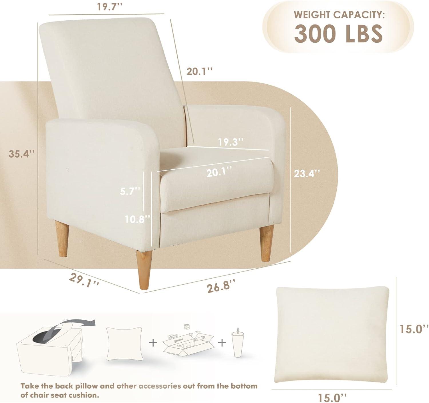 Hokku Designs Modern Upholstered Accent Chair Armchair with Pillow, Fabric Reading Living Room Side Chair,Single Sofa with Lounge Seat and Wood Legs,