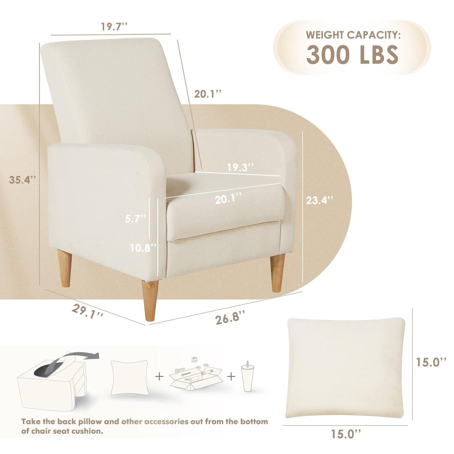 Latitude Run® Modern Upholstered Armchair with Pillows, Fabric Reading Living Room Side Chair, Single Sofa with Lounge Seat and Wooden Legs,...