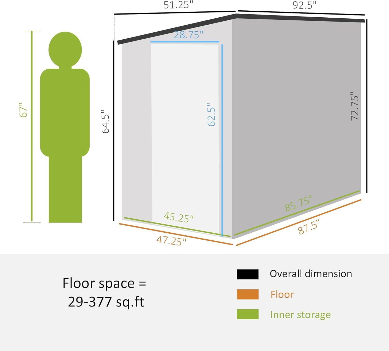 White 4' x 8' Metal Lean-to Outdoor Storage Shed Kit