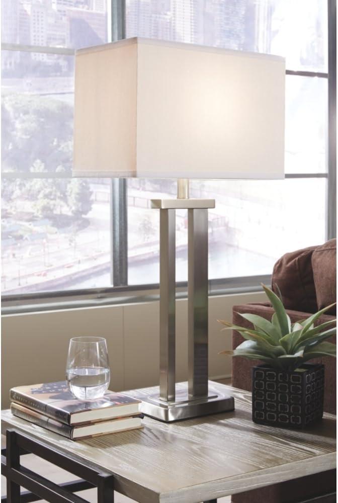 Set of 2 Silver Metal Table Lamps with White Shades