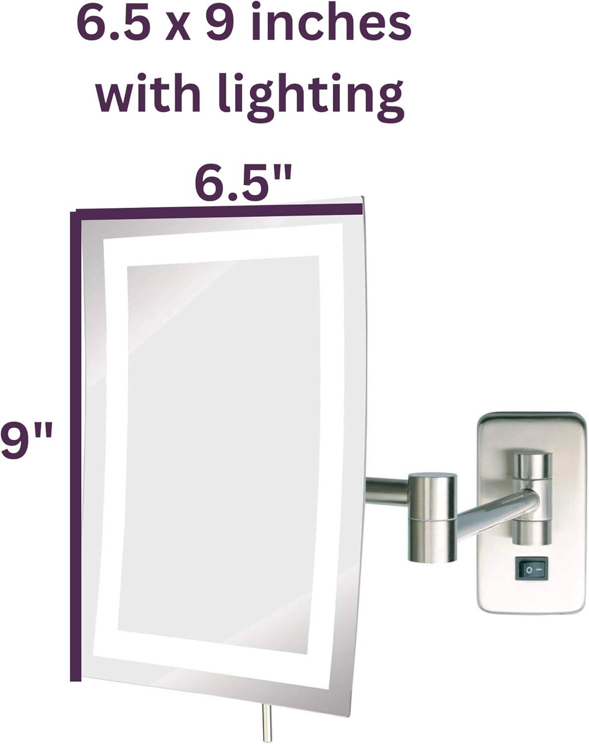 Jerdon 6.5" x 9"  Wall Mount Lighted Makeup Mirror, 5X Magnification Nickel Finish Plug 1n-Model JRT710NL