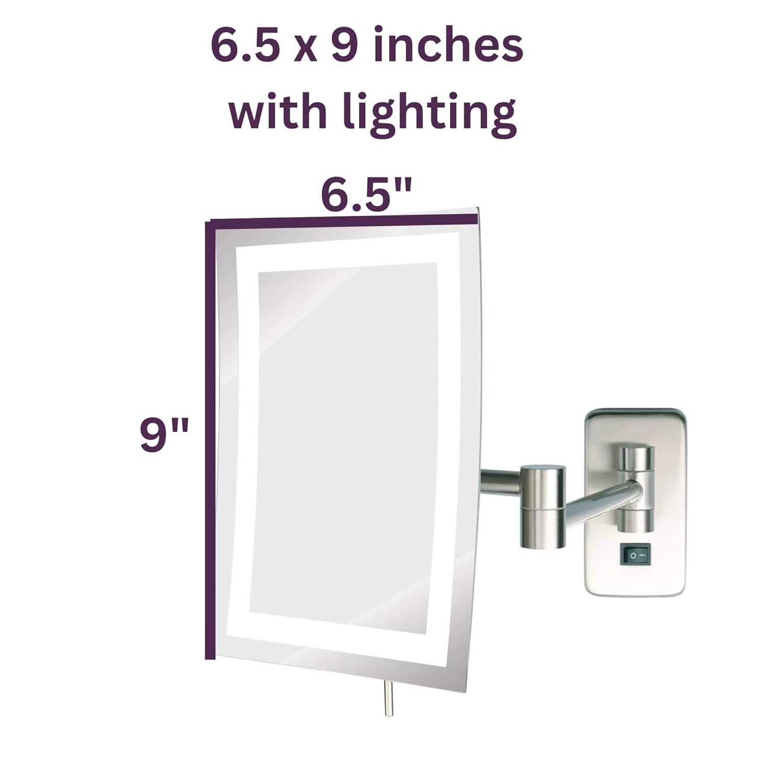 Jerdon 6.5" x 9"  Wall Mount Lighted Makeup Mirror, 5X Magnification Nickel Finish Plug 1n-Model JRT710NL