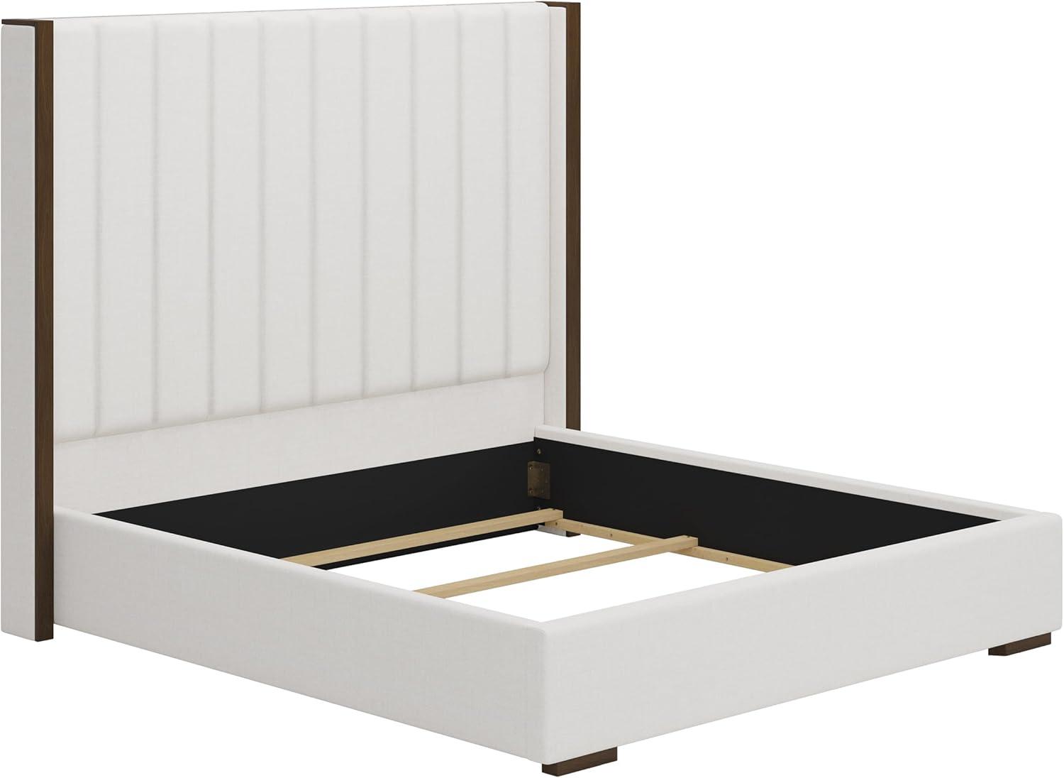 67.5" Tall Headboard Upholstered King Size Bed with Vertical Striped and Wingback Design, Box Spring Needed, Linen