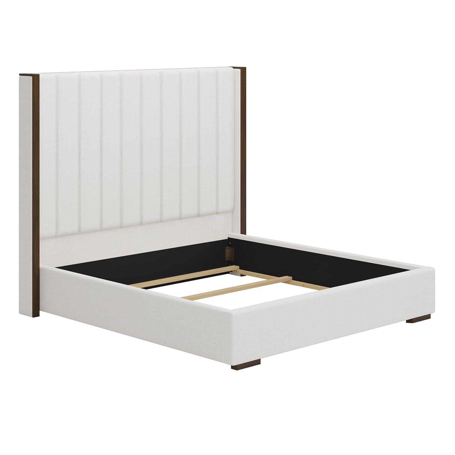 67.5" Tall Headboard Upholstered King Size Bed with Vertical Striped and Wingback Design, Box Spring Needed, Linen