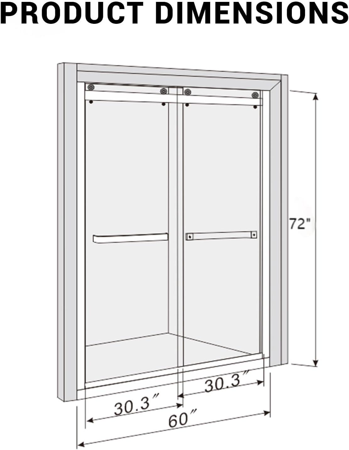 Luku Stainless Steel Sliding Frameless Glass Shower Featuring Tempered Door Seals