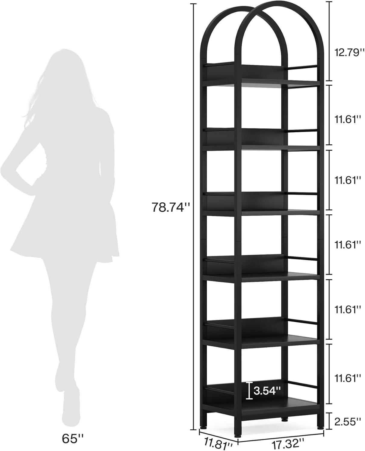 Tribesigns 6-Tier Open Bookshelf, 78.7" Tall Arched Bookcase Narrow Bookshelf, Black