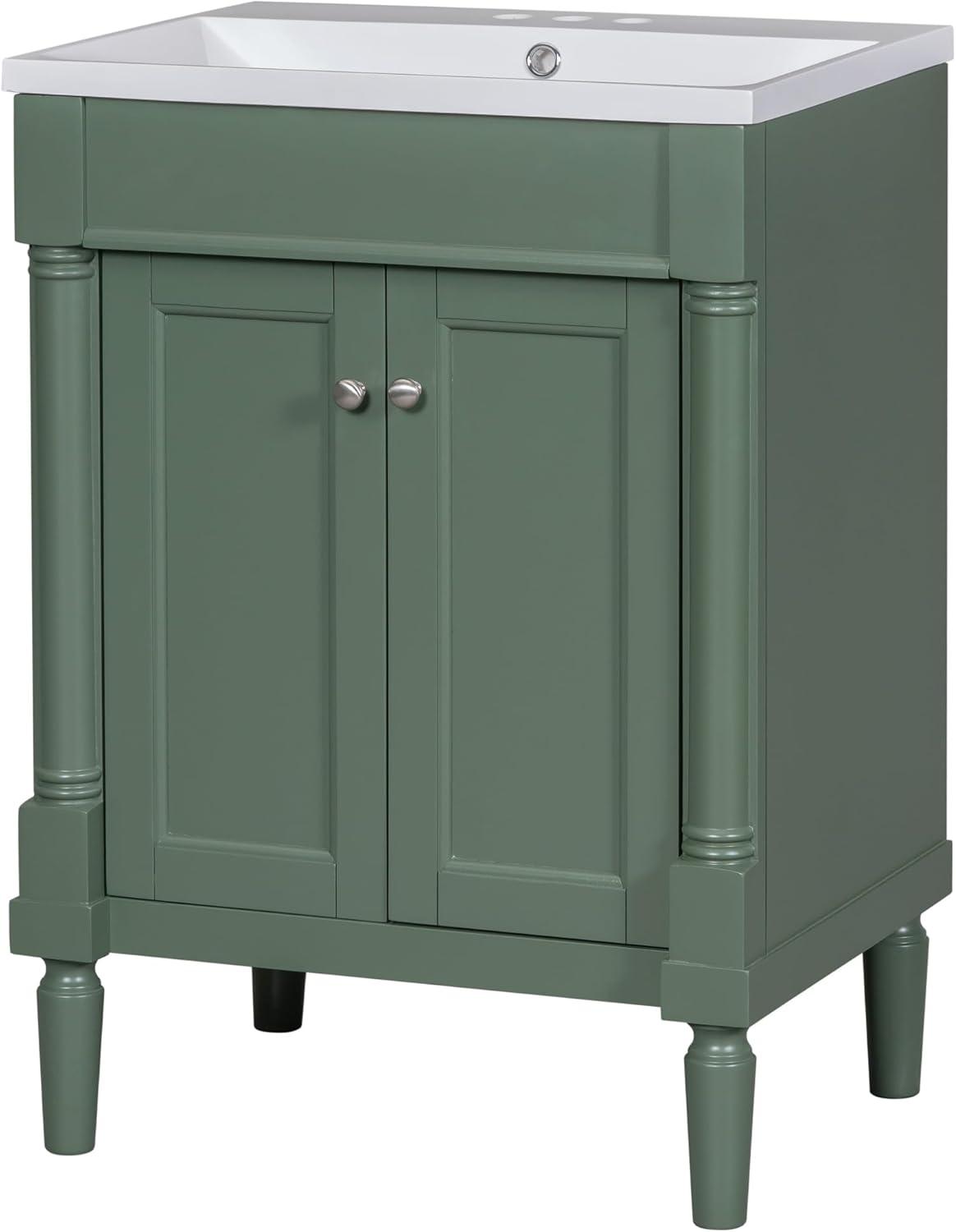 Green Shaker Style Bathroom Vanity with Tempered Glass Top
