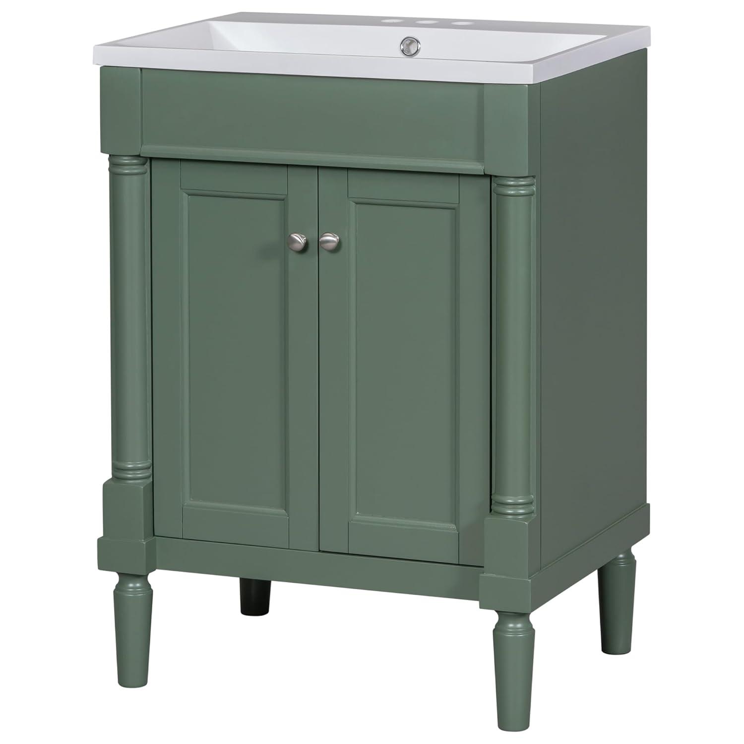 Green Shaker Style Bathroom Vanity with Tempered Glass Top