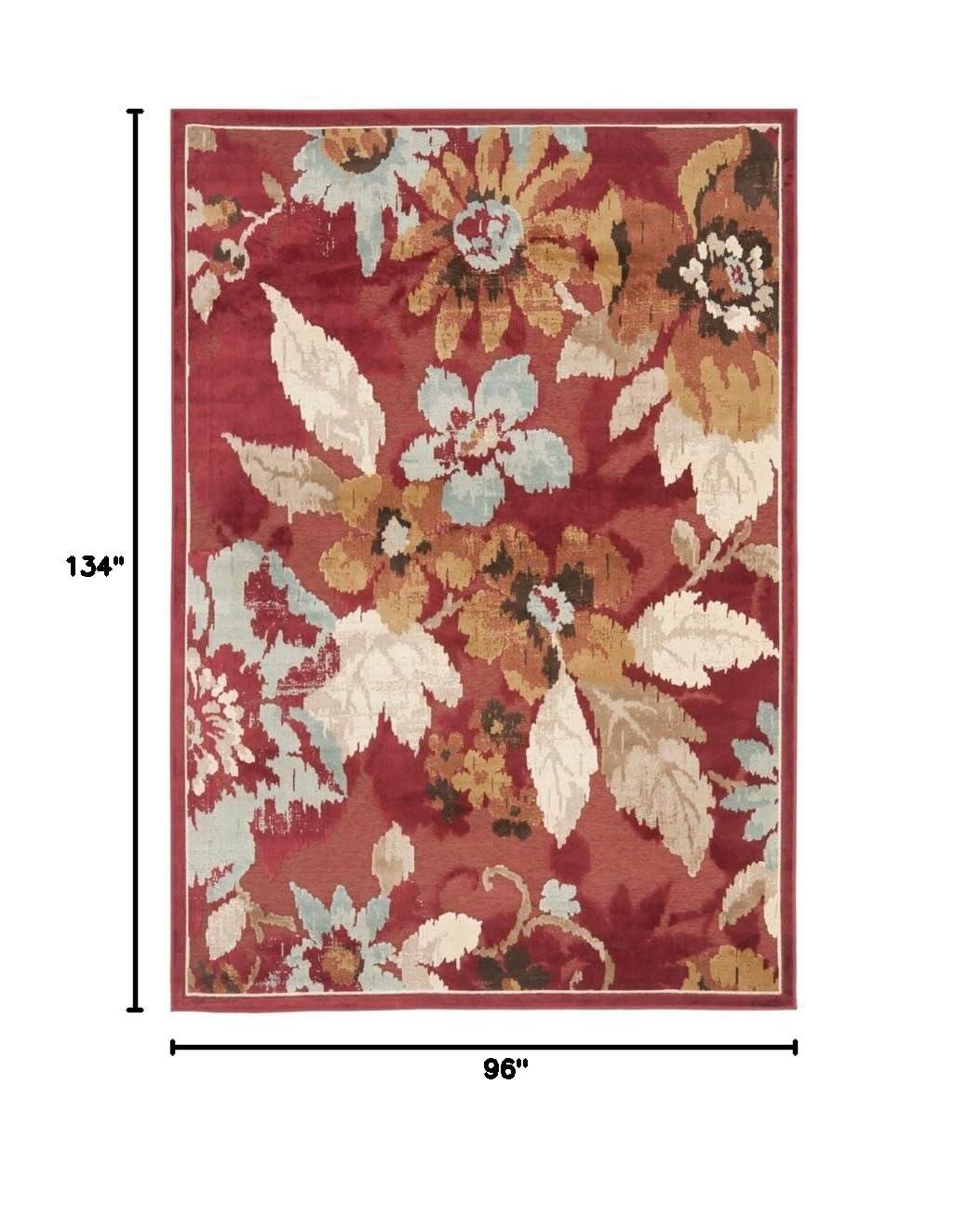 SAFAVIEH Paradise Collection Area Rug - 8' x 11'2", Red & Multi, Floral Viscose Design, Ideal for High Traffic Areas in Living Room, Bedroom (PAR148-220)