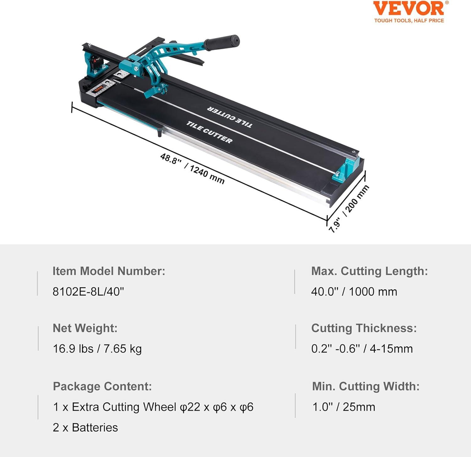 40-Inch Black and Teal Manual Tile Cutter with Carbide Grit Blade