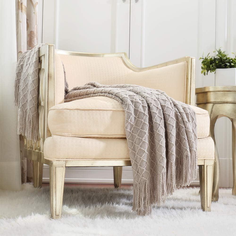 Beige Khaki Knit Throw Blanket for Couch Sofa Chair Bed