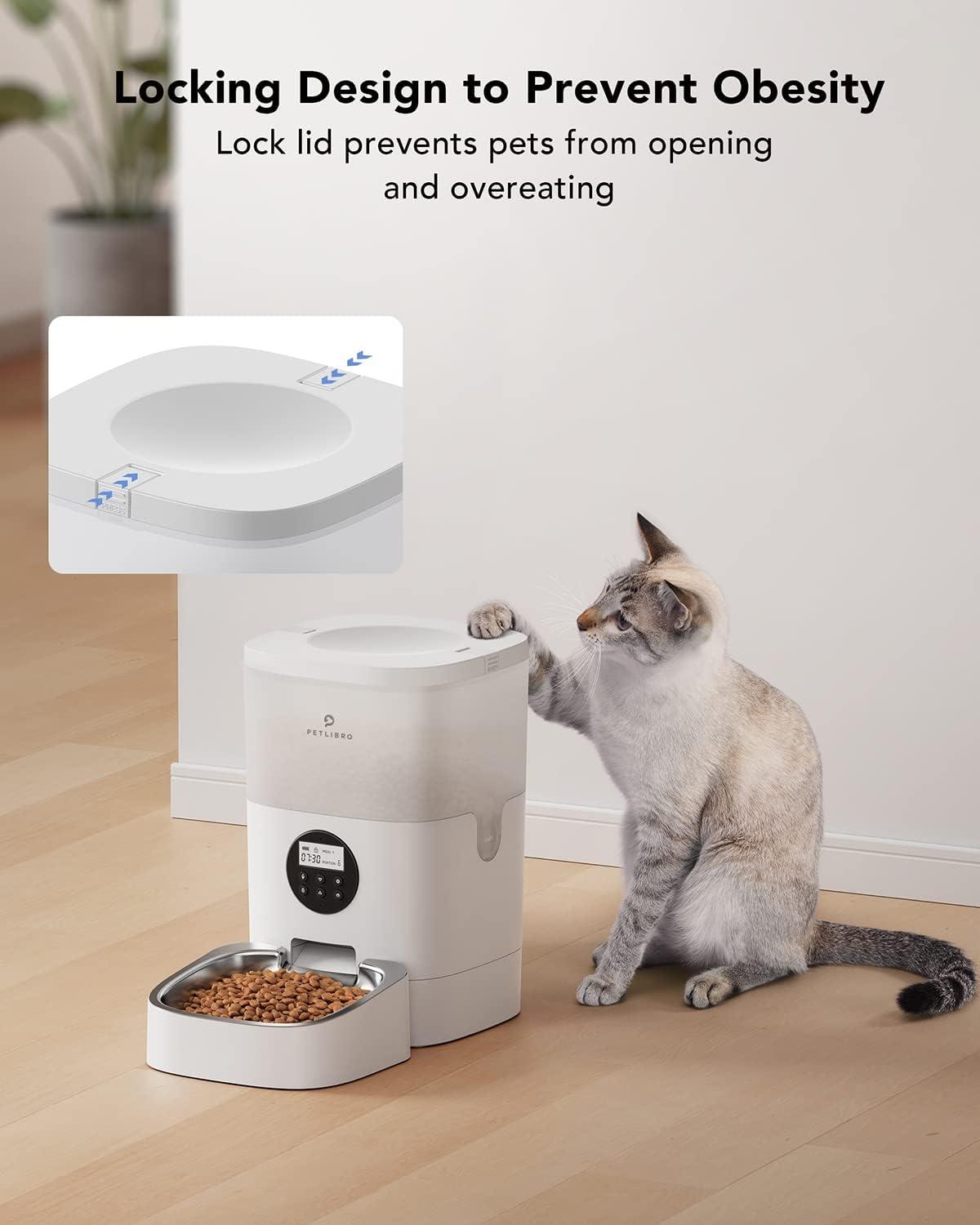 Modern White Elevated Automatic Pet Feeder with Stainless Steel Bowl