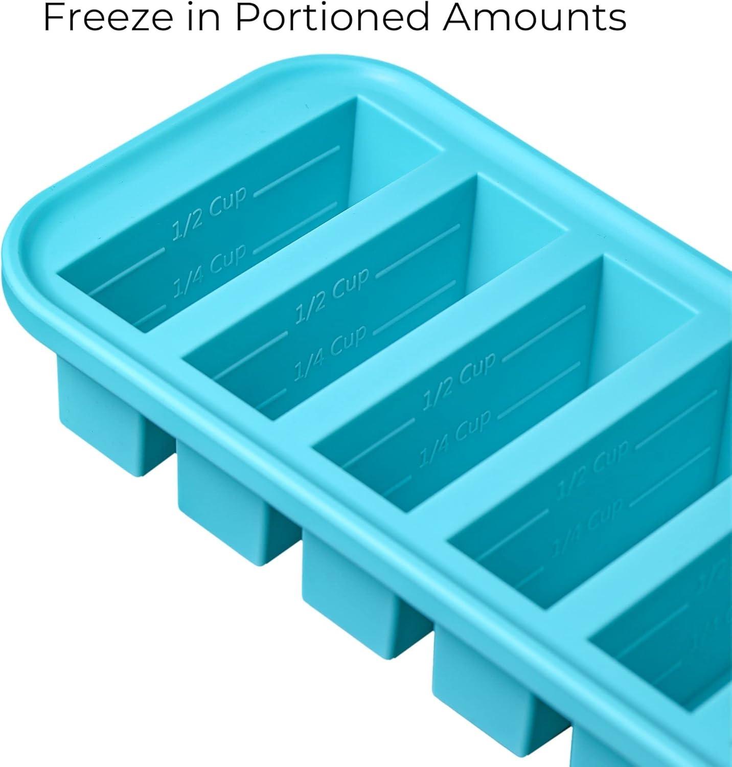 Souper Cubes 1/2 Cup Silicone Freezer Tray with Lid, Silicone Soup Freezer Mold, Perfect for Storing Sauce, Smoothies, Rice and More
