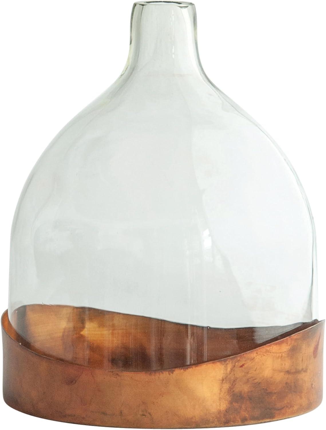 10" x 7" Glass Cloche with Metal Antique Copper Finish Trays Brass - Storied Home: Vintage Display Dome, Elegant Terrarium