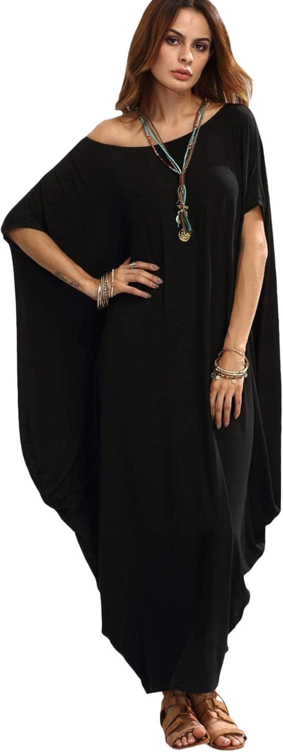Verdusa Women's Caftan Harem Boat Neck Dolman Sleeve Oversized Maxi Dress Moo Moos