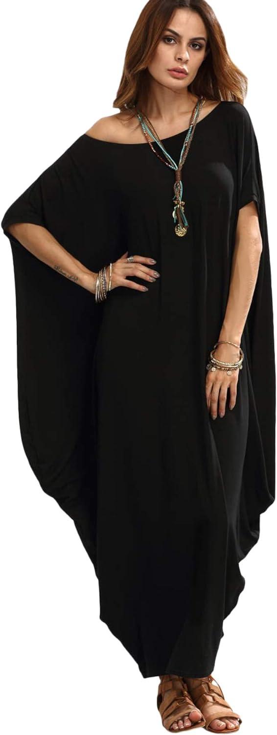 Verdusa Women's Caftan Harem Boat Neck Dolman Sleeve Oversized Maxi Dress Moo Moos