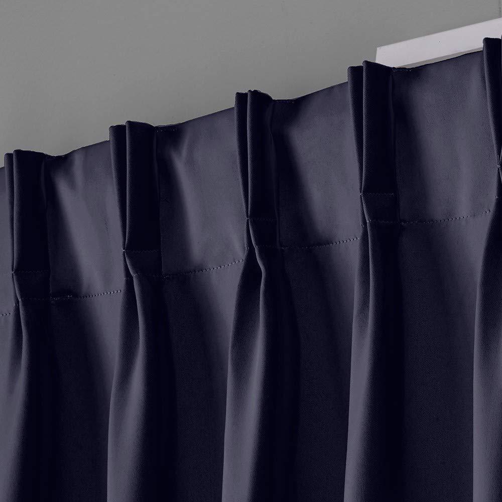 Set of 2 84"x52" Sateen Pinch Pleat Woven Blackout Back Tab Window Curtain Panel Blue Blue - Exclusive Home: Thermal Insulated Drapes