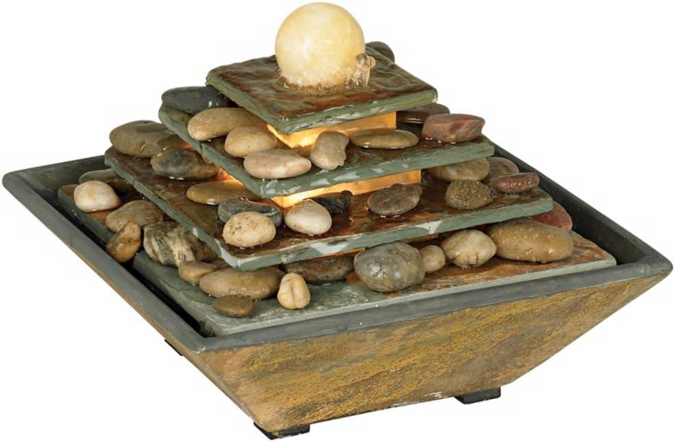 John Timberland Four Tiers Rustic 4 Tier Slate Stone Indoor Tabletop Water Fountain with LED Light 9" for Table Office Desk Home Bedroom Living Room