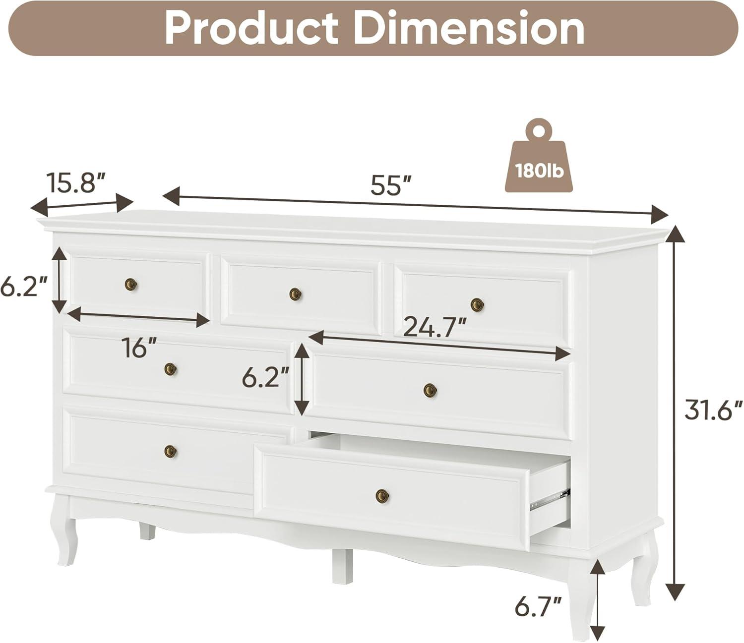 SUNVIVI Dresser for Bedroom, Modern Dresser with Solid Wood Legs and Painted Finish, White Chest of Drawers, Wooden Storage Closet Cabinet Organizer for Living Room, Nursery, Hallway