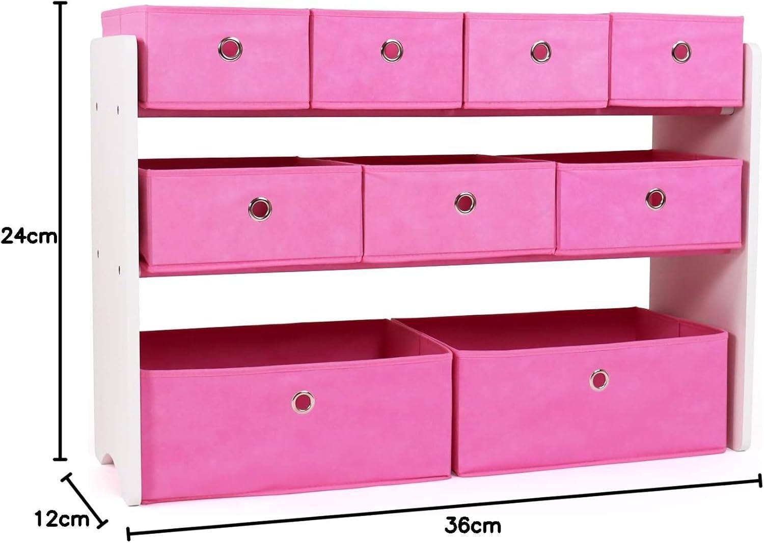 Humble Crew Carly Toy Storage Organizer with 9 Collapsible Fabric Storage Bins, White/Pink