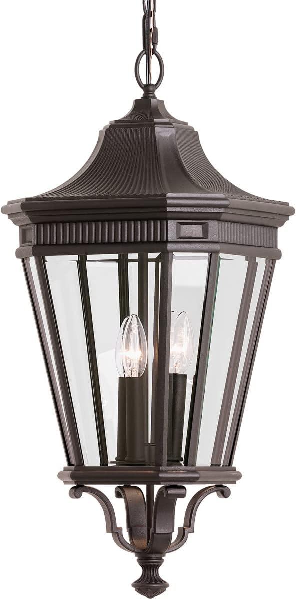 Grecian Bronze 3-Light Outdoor Pendant with Clear Beveled Glass