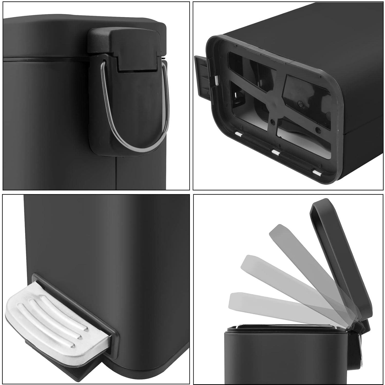 Black Stainless Steel Rectangular Pedal Trash Can for Kids