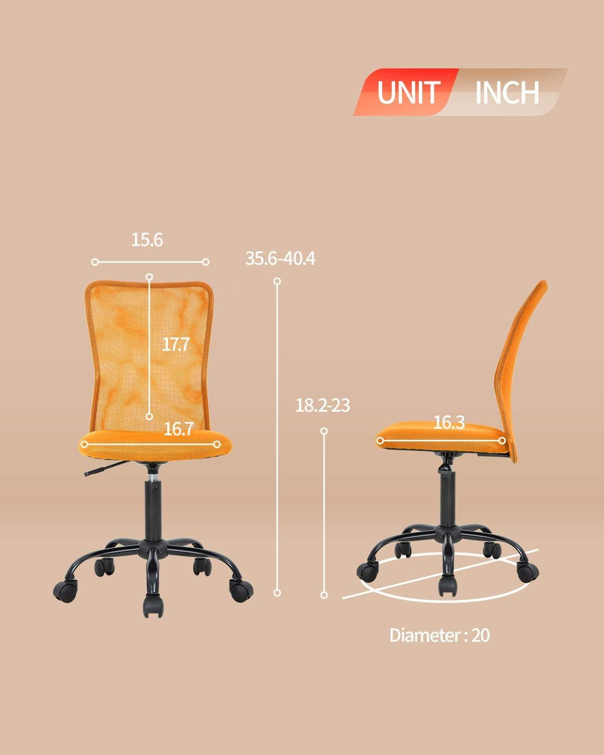 BestOffice Ergonomic Armless Office Chair with Adjustable Height, Lumbar Support for Adults(Orange)