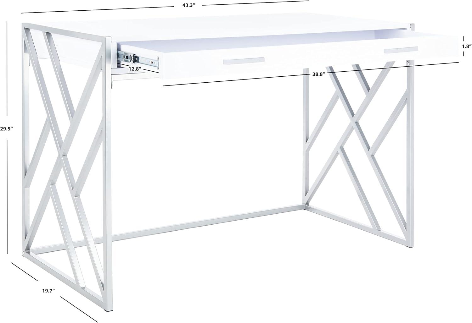 Elaine 1 Drawer Desk - White/Silver - Safavieh