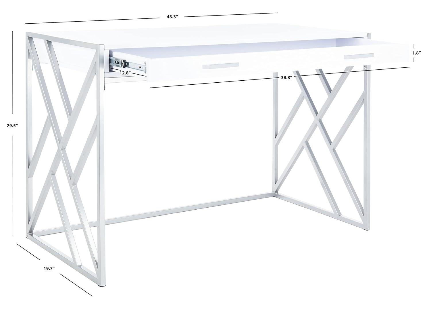 Elaine 1 Drawer Desk - White/Silver - Safavieh