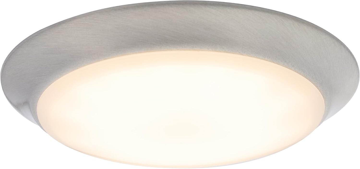 Maxxima 7 in. Satin Nickel Slim Round LED Flush Mount Ceiling Light Fixture, LED Disk Light 900 Lumens, Warm White 3000K Dimmable Dome Closet Light, Suitable for Pantry, Mudroom, Foyer and Hallway