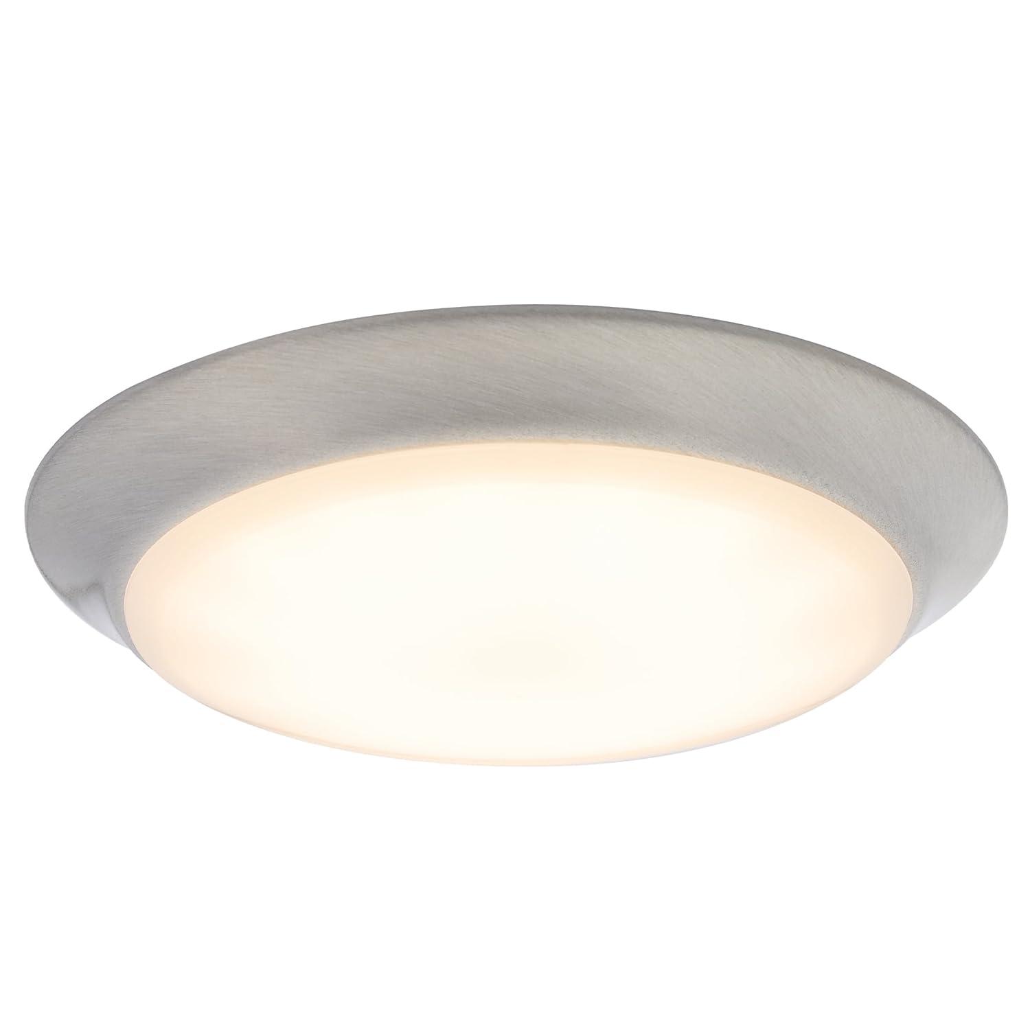 Maxxima 7 in. Satin Nickel Slim Round LED Flush Mount Ceiling Light Fixture, LED Disk Light 900 Lumens, Warm White 3000K Dimmable Dome Closet Light, Suitable for Pantry, Mudroom, Foyer and Hallway
