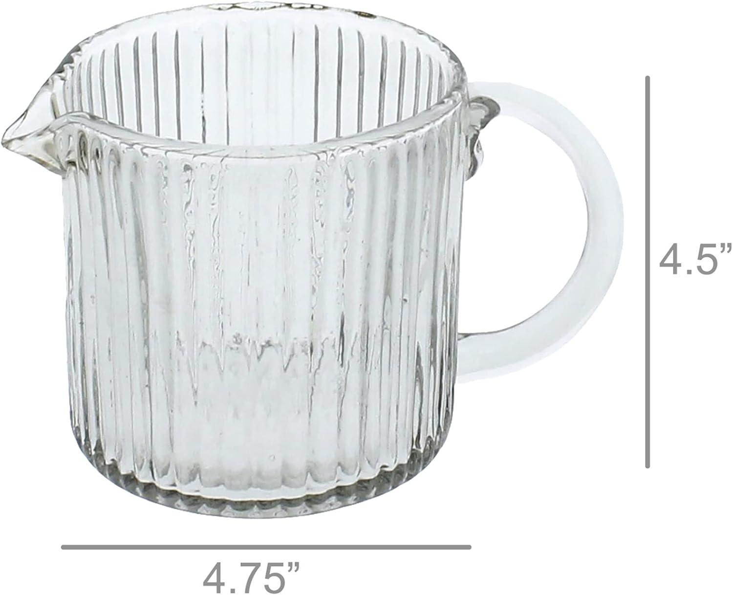 Clear Ribbed Glass Pitcher with Handle