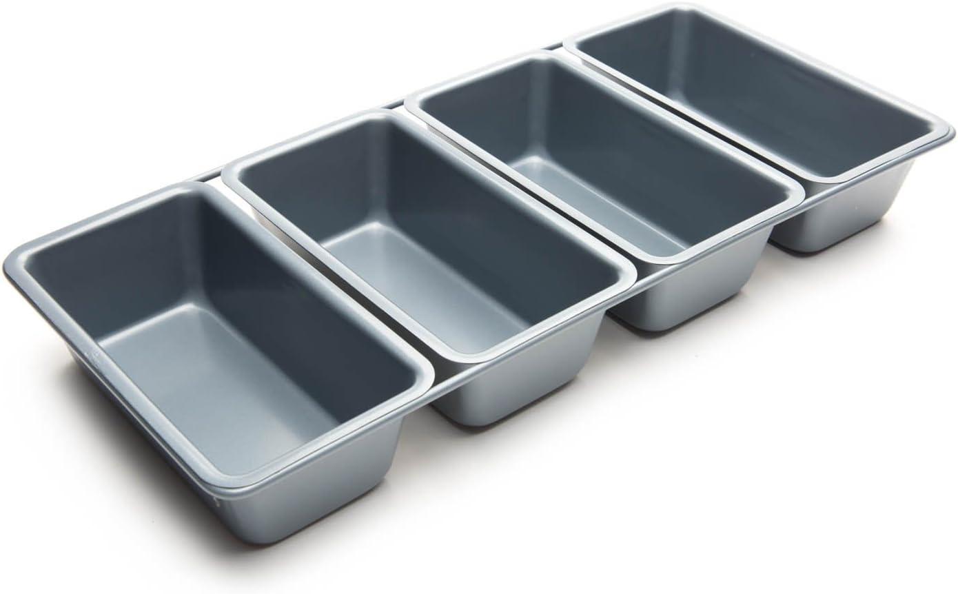 Fox Run Linked Non-Stick Carbon Steel Mini Bread Loaf Pans, 4 Cake Tins, 6.5" x 14.5" x 2"