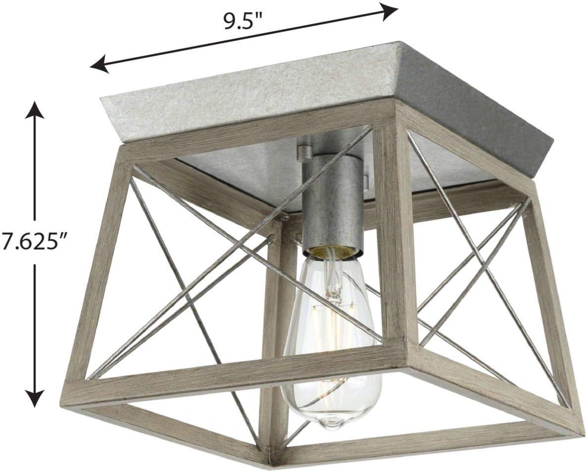 Progress Lighting Briarwood 1-Light Flush Mount, Galvanized, Faux-Painted Wood Shade