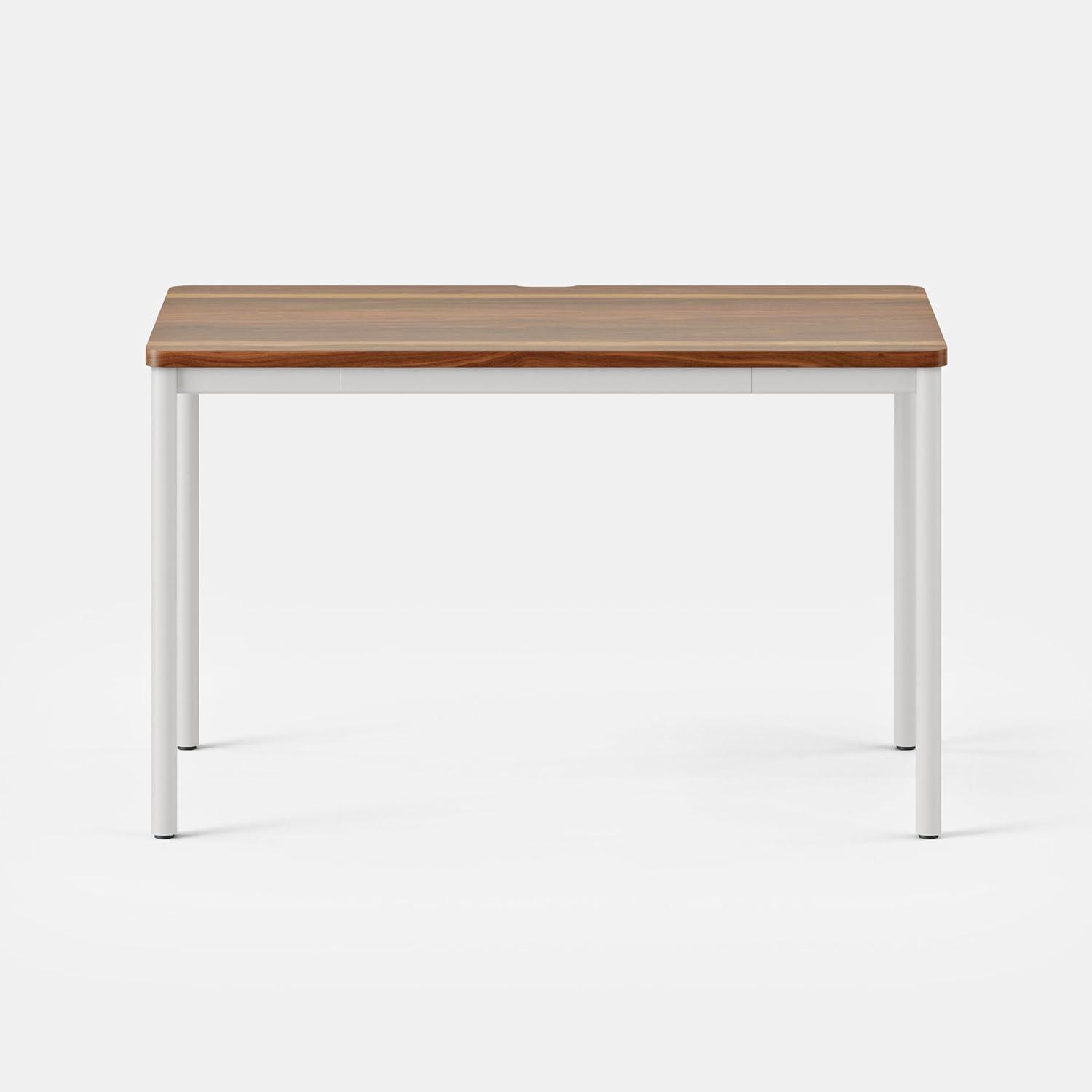 Walnut and White Adjustable Height Desk with Drawer, 36" x 24"