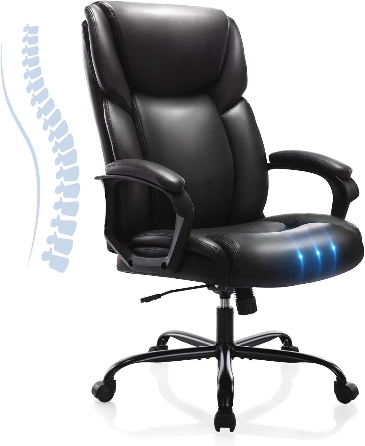 Executive Office Desk Chair High Back Adjustable Ergonomic Managerial Rolling Swivel Task Chair Computer PU Leather Home Office Desk Chairs with Lumbar Support, Black