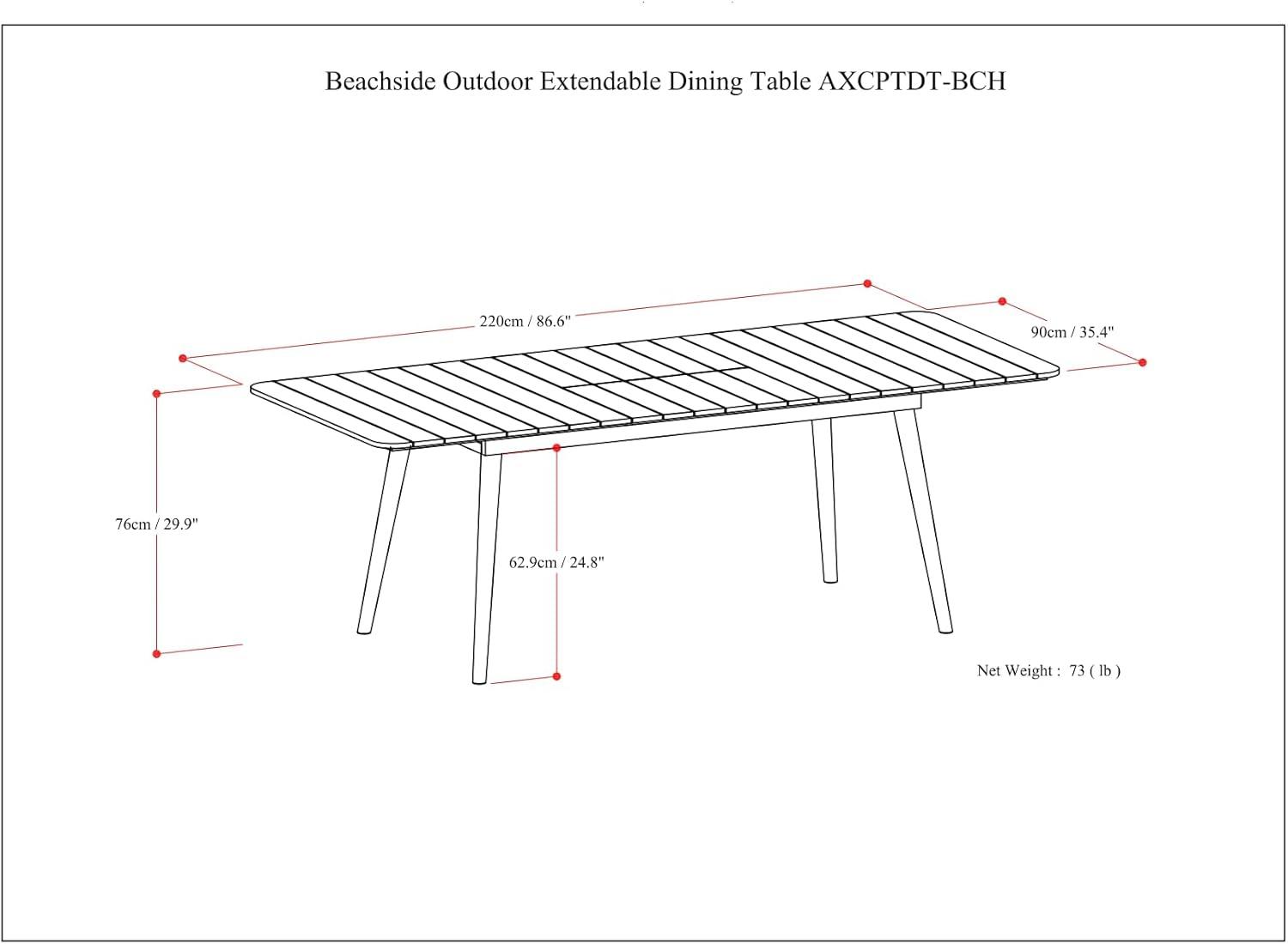 Simpli Home Beachside Solid Acacia Wood Outdoor Extendable Dining Table In Light Teak