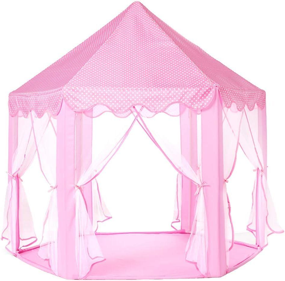 Princess Playhouse Play Tent with LED Lights, Large Collapsible Indoor / Outdoor Kids Teepee with Carrying Bag