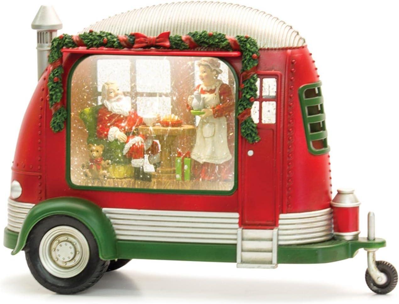 Festive Red and Green Camper Snow Globe with Santa